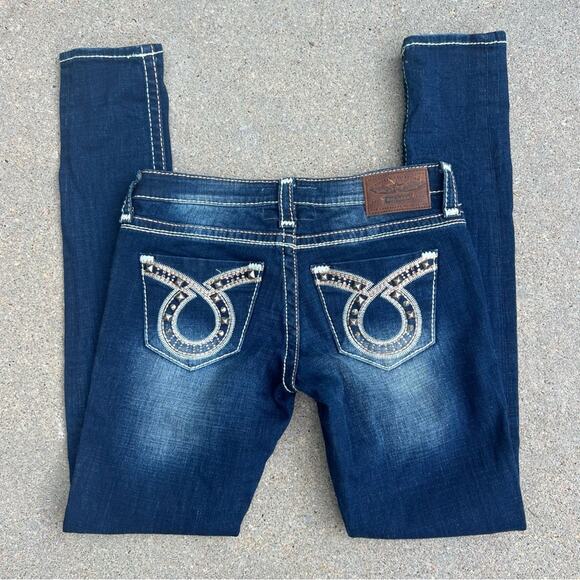 Big Star JENAE 28L skinny jeans dark wash bling embroidered pockets - Picture 1 of 7